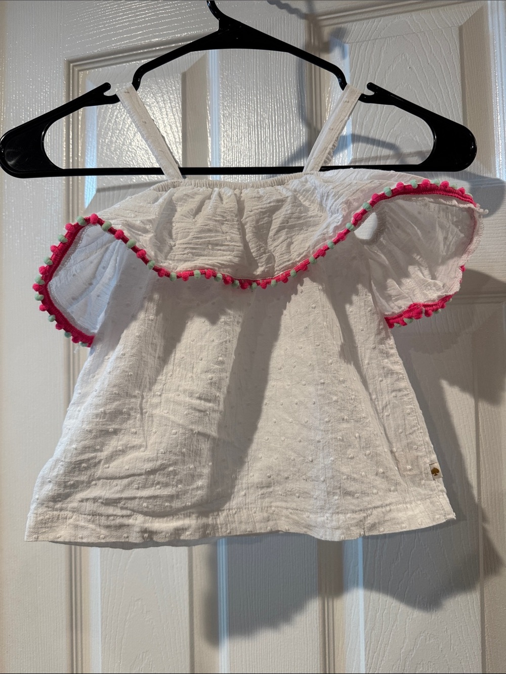 EUC Kate Spade New York Toddler White Gauze Ruffle Pom-Pom Top